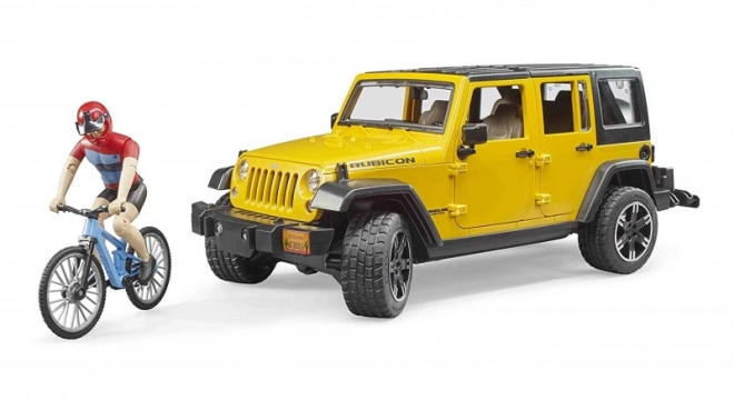 Bruder Jeep Wrangler Rubicon s cyklistou a kolem