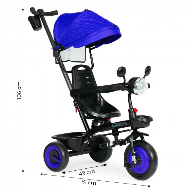 3v1 dětská tříkolka s otočným sedadlem, stříškou, modrá, ECOTOYS