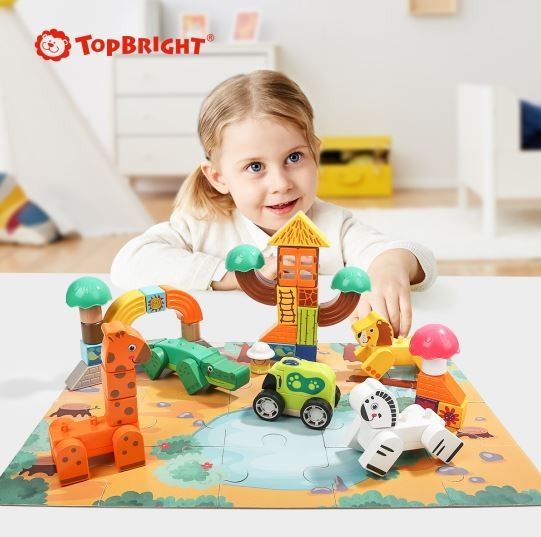 Dřevěné kostky a puzzle - Safari Top Bright