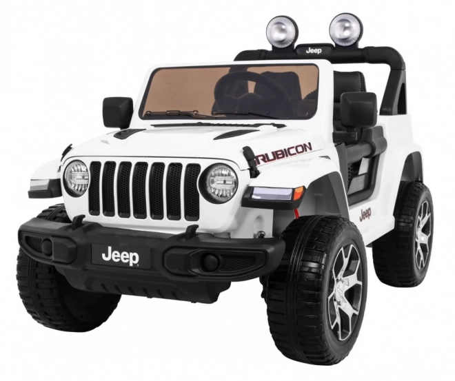 Jeep Wrangler Rubicon baterie pro děti Bílá + dálkové ovládání + rádio MP3 LED + kola EVA