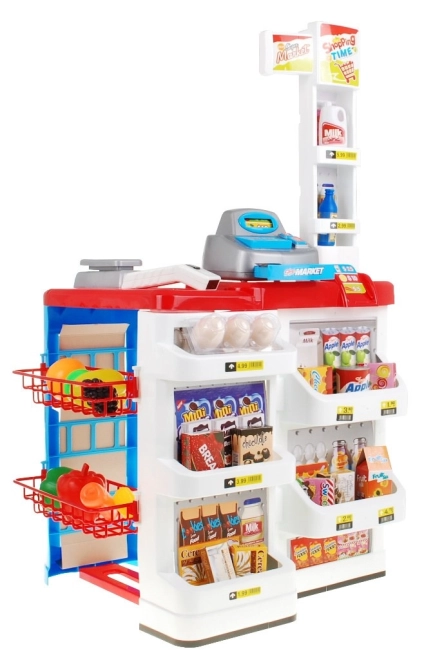 Dětský interaktivní supermarket s nákupním košíkem 24 dílů – Červený