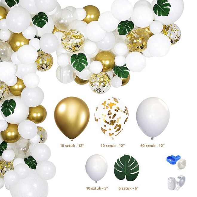 Zlatá a bílá balónková girlanda - 90 kusů