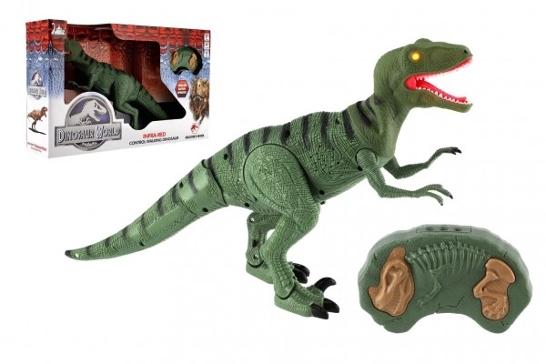 Dinosaurus chodící IC velociraptor plast 50cm na baterie se zvukem se světlem v krabici 53x32,5x12cm