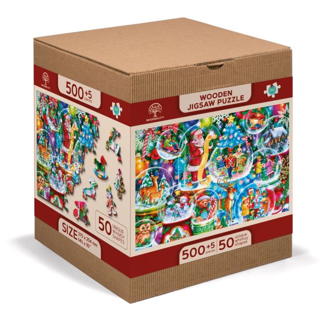 Wooden City Dřevěné puzzle Vánoční sněžítka 2v1, 505 dílků EKO