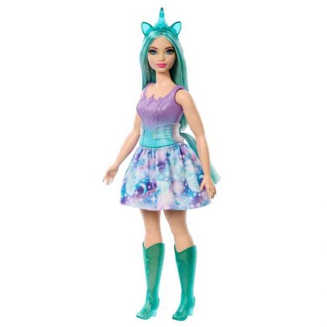 Panenka Barbie Jednorožec, fialový a tyrkysový obleček