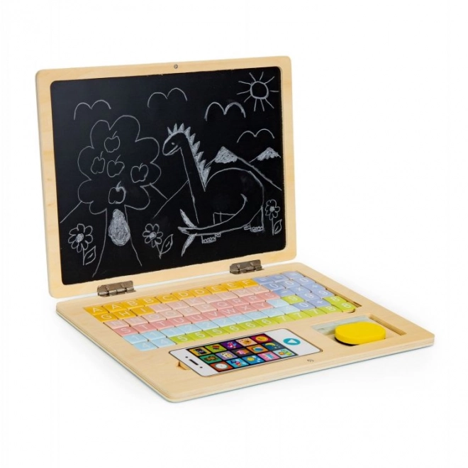 ECOTOYS Dřevěný notebook s magnetickým monitorem - bílý