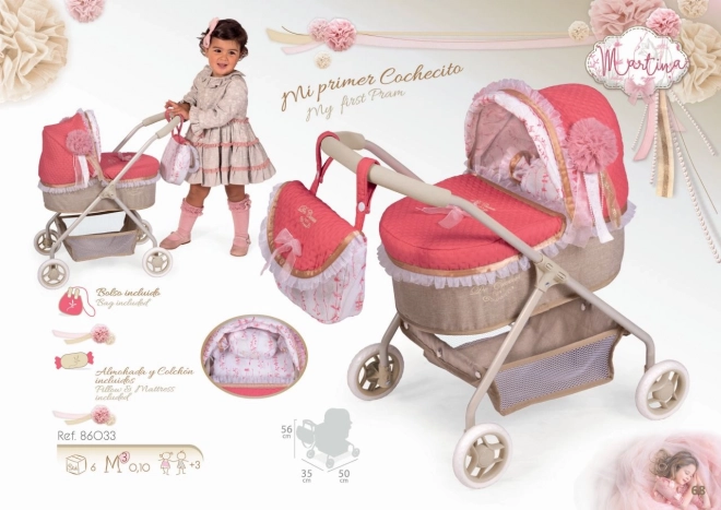 DeCuevas 86033 Můj první kočárek pro panenky s taškou a doplňky Martina 2020 - 56 cm