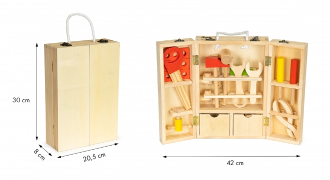 Dřevěné nářadí v dílenském boxu, sada XXL ECOTOYS