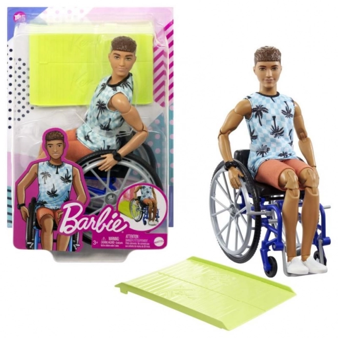 Barbie Model ken na invalidním vozíku v modrém kostkovaném tílku