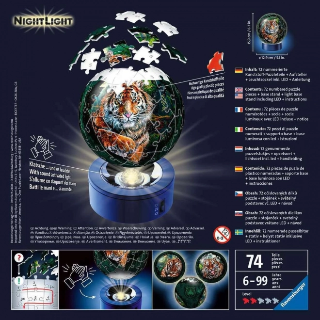 RAVENSBURGER Svítící puzzleball Tygr 72 dílků