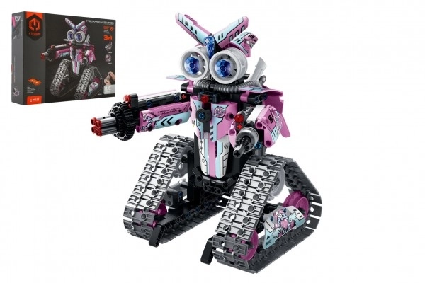 Robot RC skládací plast 15x23cm 2,4GHz na baterie se světlem, zvukem v krabici 31x23x7cm – Růžový