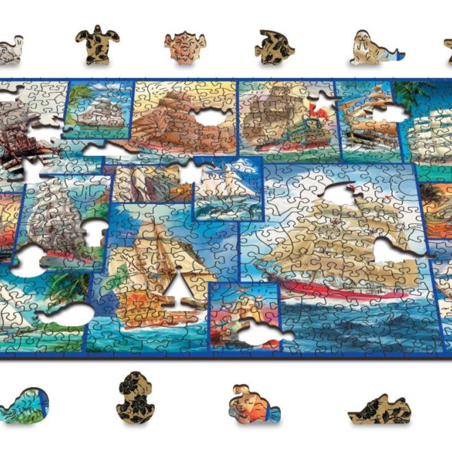 Wooden City Dřevěné puzzle Plachetnice 2v1, 505 dílků EKO