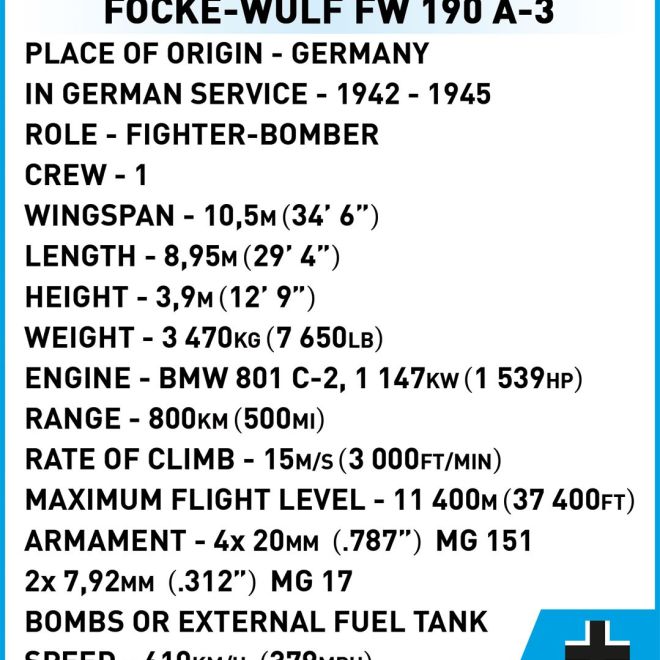 COBI 5741 II WW Focke-Wulf Fw 190 A3, 1:32, 382 k, 2 f
