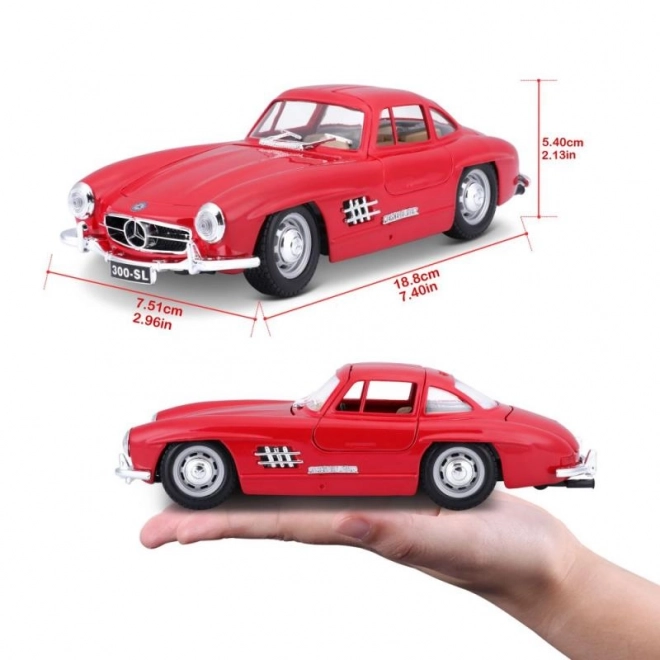 Mercedes Benz 300SL Červený Kovový Model 1:24