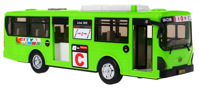 Interaktivní školní autobus + otevírací dveře + zvuky a světla – Zelený
