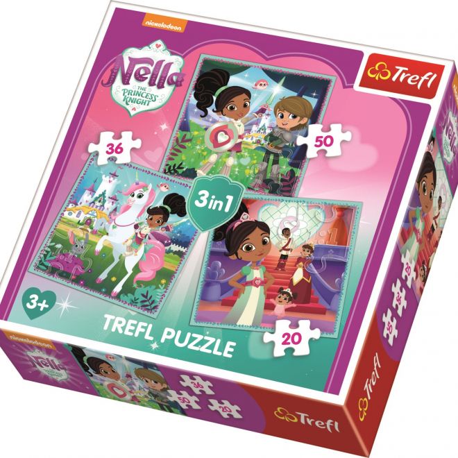TREFL Puzzle Nella, princezna rytířů a její svět 3v1 (20,36,50 dílků)