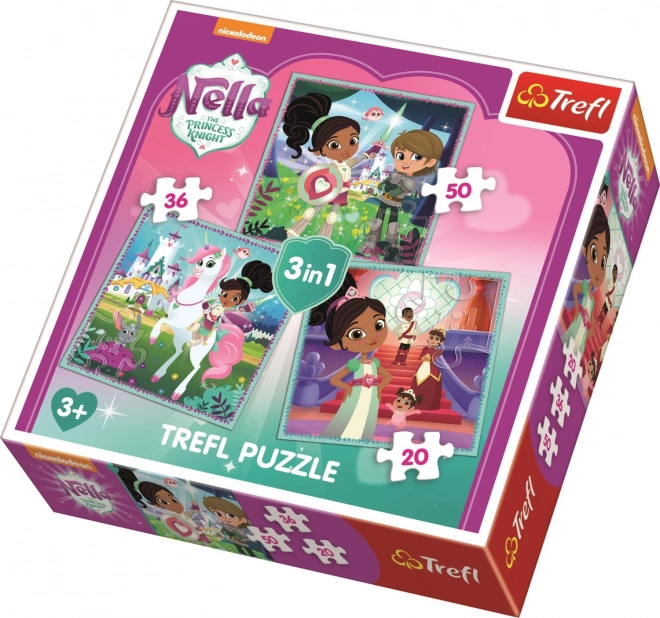 TREFL Puzzle Nella, princezna rytířů a její svět 3v1 (20,36,50 dílků)