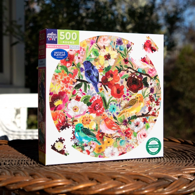 EEBOO Kulaté puzzle Ptáci a květy 500 dílků