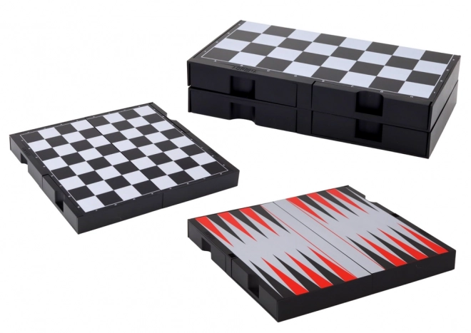 Herní sada 3 v 1 Magnetická deska Šachy Dáma Backgammon