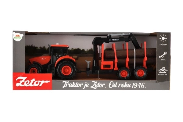 Traktor Zetor s vlekem s naklád. ramenem plast 36cm na setrvačník na bat. se svět. se zvuk. v krab.