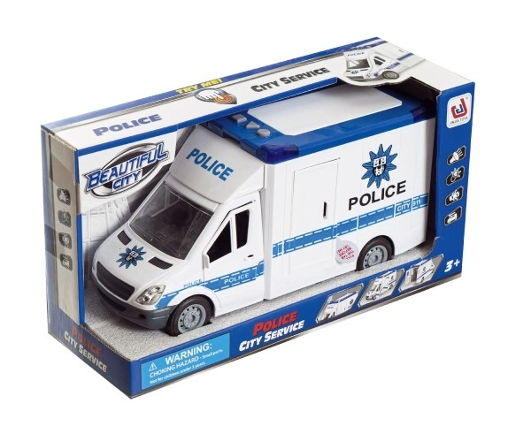 Auto policie plast 28cm na setrvačník na baterie se zvukem se světlem v krabici 32x18x12cm