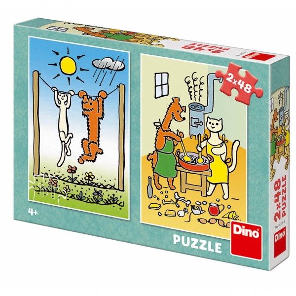 Puzzle 2v1 Pejsek a Kočička - 2 x 48 dílků