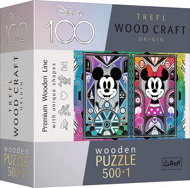 TREFL Wood Craft Origin puzzle Mickey Mouse a Minnie 501 dílků