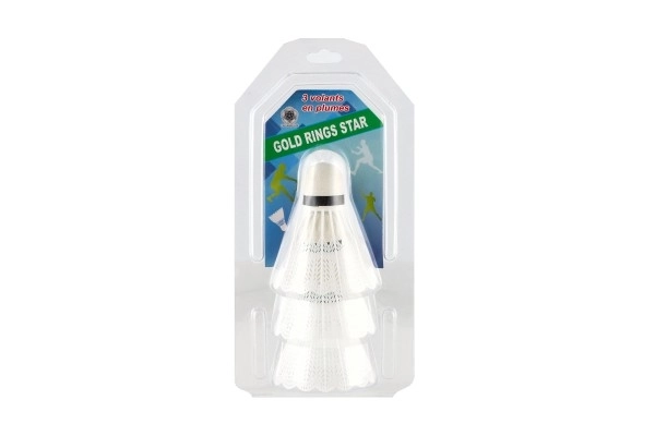 Míčky/Košíčky na badminton bílé plast 3ks na kartě 11x22cm