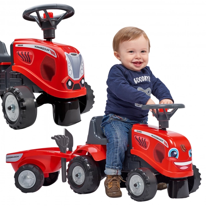 Dětský traktor Baby Mac Cormick červený s přívěsem