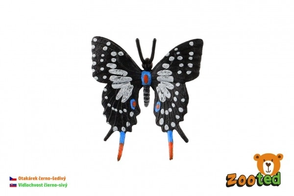 Motýl tropický Papilio/otakárek černo-šedivý zooted plast 6cm v sáčku