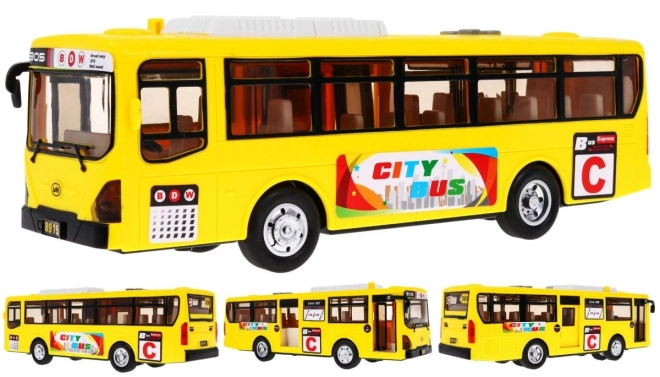 Interaktivní školní autobus + otevírací dveře + zvuky a světla – Žlutý