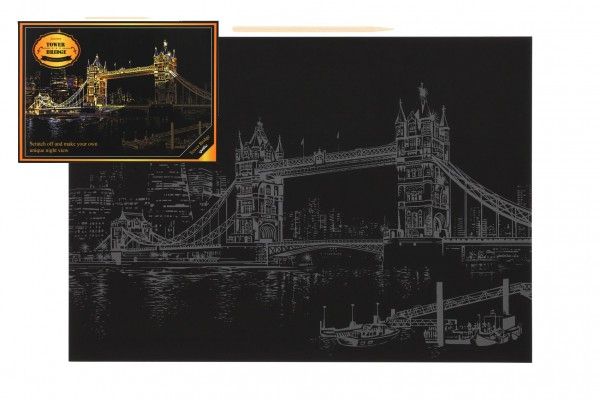 Škrabací obrázek barevný Tower Bridge 40,5x28,5cm A3 v sáčku