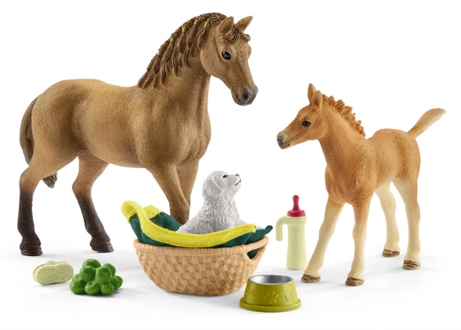 SCHLEICH Horse Club® 42432 Set hříbě a Quarter kůň se štěňátkem a doplňky