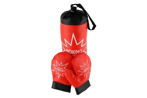 Boxovací pytel + rukavice látka červená/černá v síťce 12x37x15cm