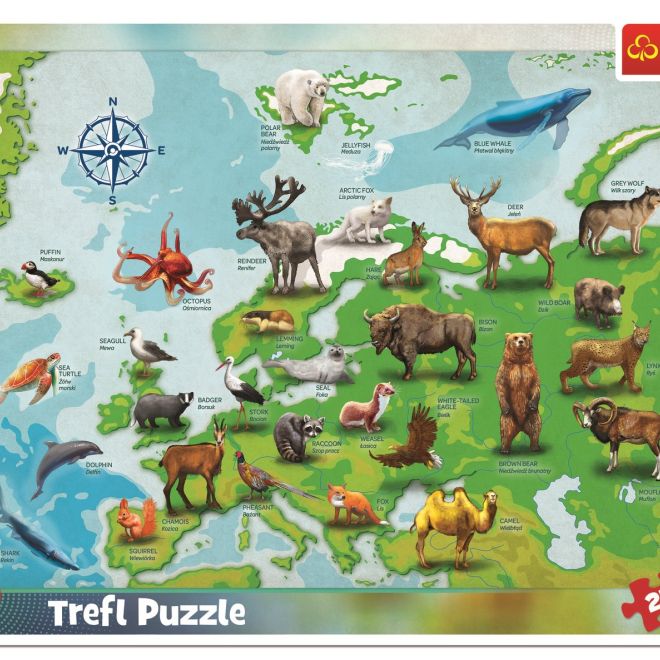 TREFL Puzzle Mapa Evropy se zvířátky 25 dílků