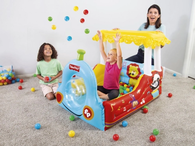 Dětský barevný suchý bazének ve tvaru Lokomotivy Fisher Price