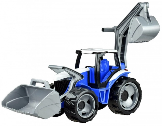 Traktorbagr a buldozer volně ložené v kartonové krabici