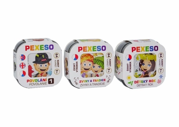 Pexeso 3 druhy - společenská hra v krabičce 8x21x4cm
