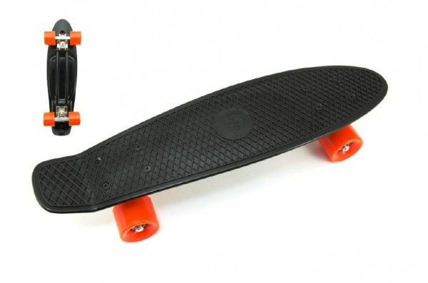 Skateboard - pennyboard 60cm nosnost 90kg, kovové osy – Černý, oranžová kola