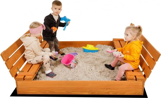 SAND TROPIC Dřevěné pískoviště s lavičkami a příslušenstvím 100x100cm (impregnované)