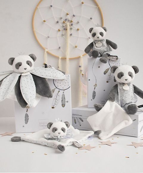 Doudou Dárková sada - plyšová hračka panda s dečkou 20 cm