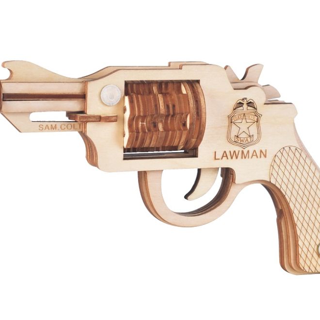 Woodcraft Dřevěné 3D puzzle Zbraň na gumičky Revolver Colt