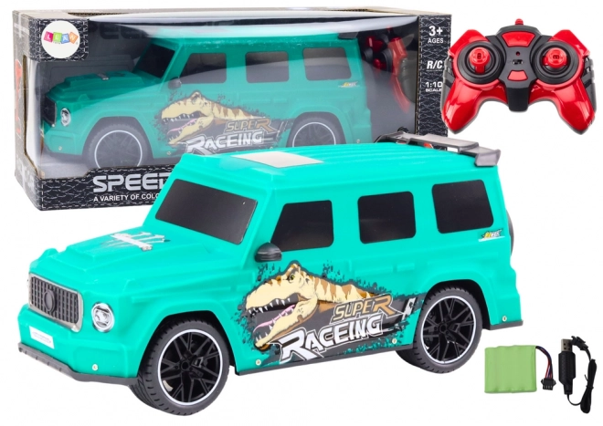 RC auto na dálkové ovládání s dinosaurem v měřítku 1:10 zelené