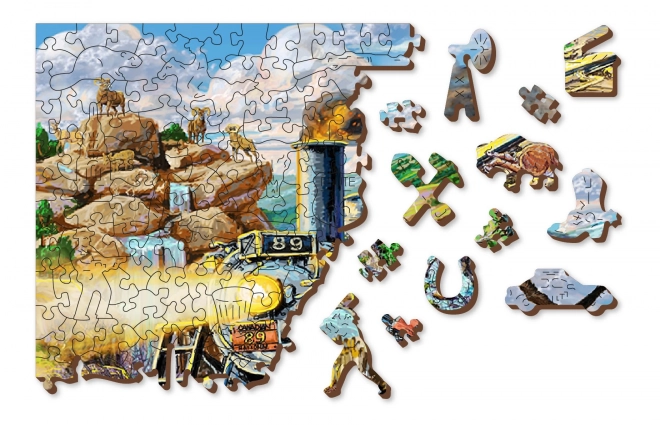 WOODEN CITY Dřevěné puzzle Železnice 2v1, 505 dílků EKO