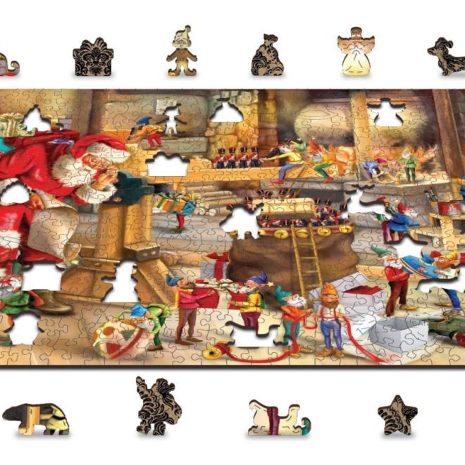Wooden City Dřevěné puzzle Santova dílna 2v1, 505 dílků EKO
