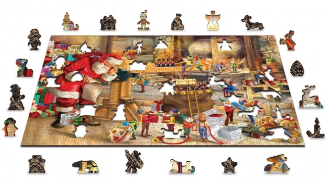 Wooden City Dřevěné puzzle Santova dílna 2v1, 505 dílků EKO