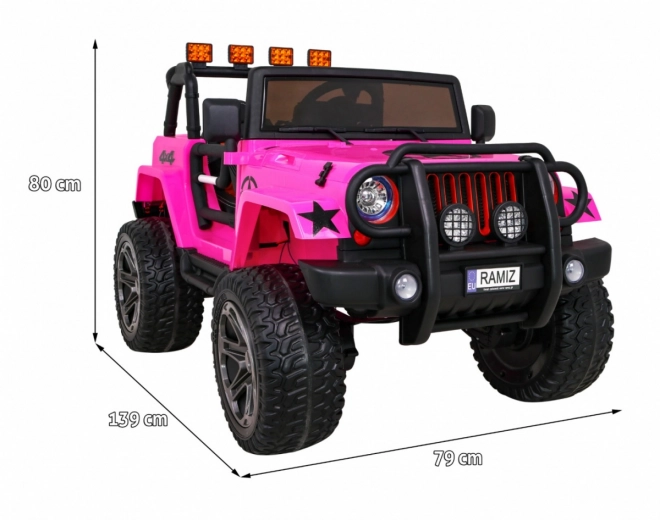 Terénní auto Monster 4x4 jeep pro děti Růžová + Dálkové ovládání + Nastavení sedadla + Pomalý start + MP3 LED + Nosič zavazadel + Batoh