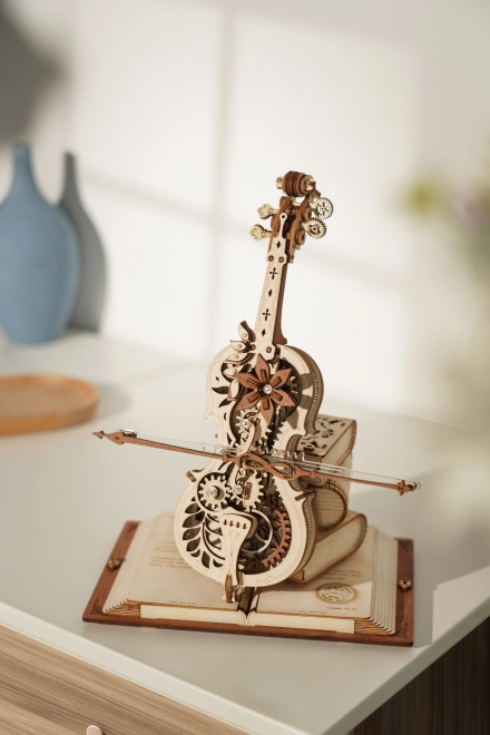 RoboTime dřevěné mechanické puzzle Kouzelné violoncello (elektrický pohon)