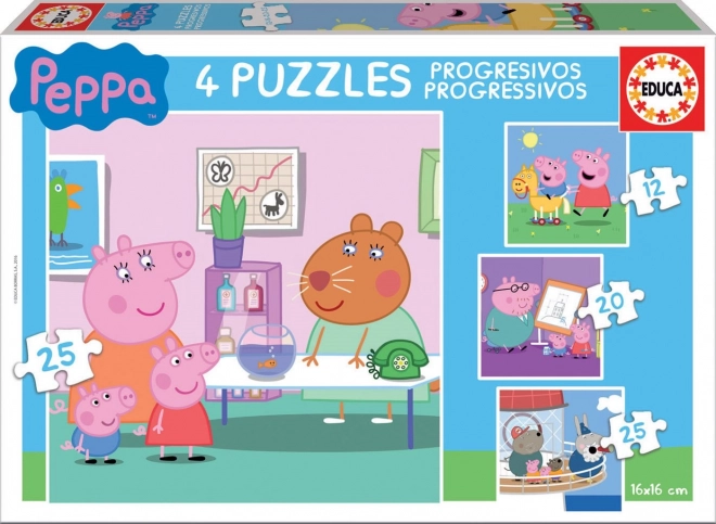 EDUCA Puzzle Prasátko Peppa 4v1 (12,16,20,25 dílků)