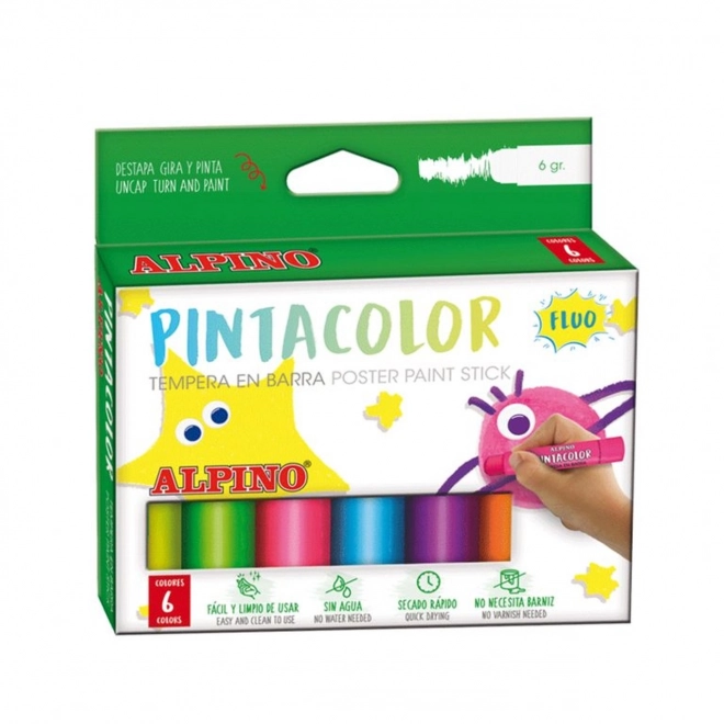 Temperové fluorescenční barvy v tyčince Alpino - 6 kusů